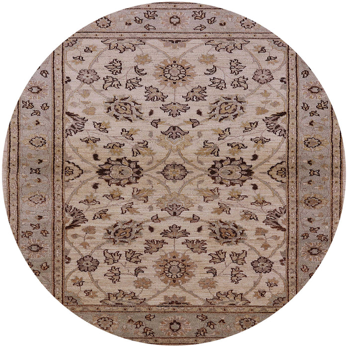 Round Mid-Century Modern Chestnut Brown Oriental Rug, urb794