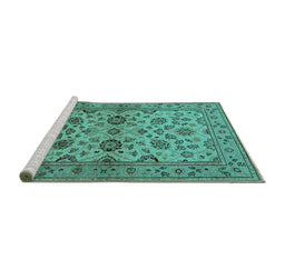 Sideview of Machine Washable Oriental Turquoise Traditional Area Rugs, wshurb794turq