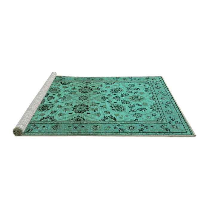 Sideview of Machine Washable Oriental Turquoise Traditional Area Rugs, wshurb794turq
