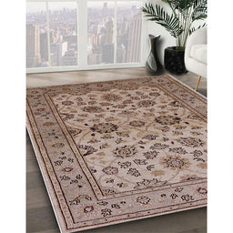 Mid-Century Modern Chestnut Brown Oriental Rug in Family Room, urb794
