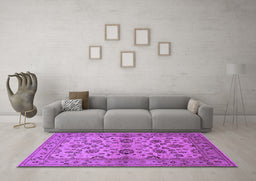Machine Washable Oriental Purple Traditional Area Rugs in a Living Room, wshurb794pur