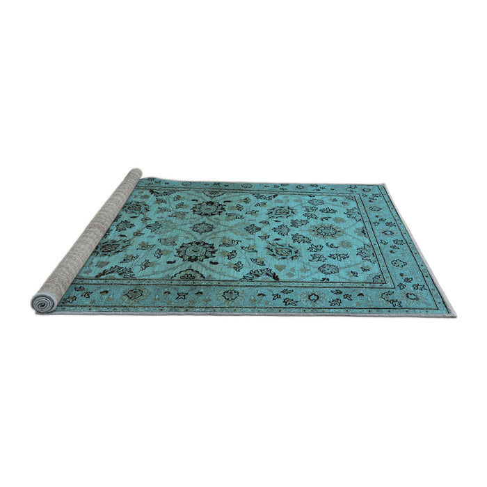 Sideview of Machine Washable Oriental Light Blue Traditional Rug, wshurb794lblu