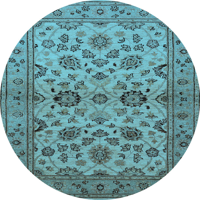 Round Machine Washable Oriental Light Blue Traditional Rug, wshurb794lblu