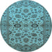 Round Machine Washable Oriental Light Blue Traditional Rug, wshurb794lblu