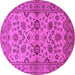 Round Machine Washable Oriental Pink Traditional Rug, wshurb794pnk