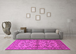 Machine Washable Oriental Pink Traditional Rug in a Living Room, wshurb794pnk