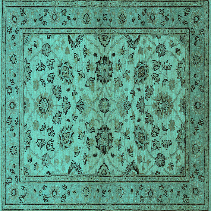 Square Machine Washable Oriental Turquoise Traditional Area Rugs, wshurb794turq