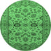 Round Machine Washable Oriental Emerald Green Traditional Area Rugs, wshurb794emgrn