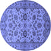 Round Machine Washable Oriental Blue Traditional Rug, wshurb794blu