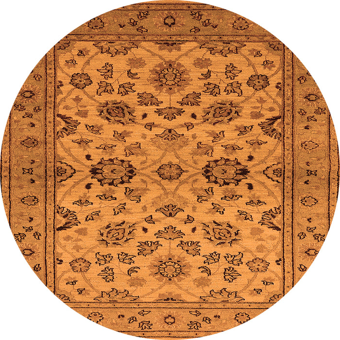 Round Machine Washable Oriental Orange Traditional Area Rugs, wshurb794org