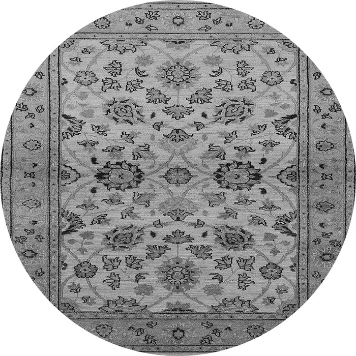 Round Machine Washable Oriental Gray Traditional Rug, wshurb794gry