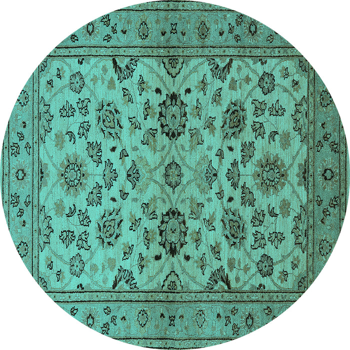 Round Machine Washable Oriental Turquoise Traditional Area Rugs, wshurb794turq