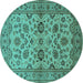 Round Machine Washable Oriental Turquoise Traditional Area Rugs, wshurb794turq