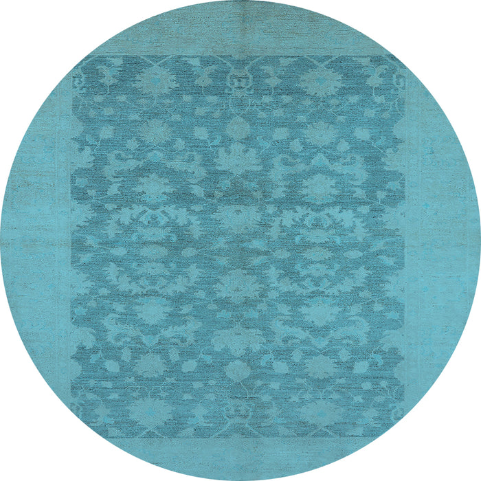 Round Machine Washable Oriental Light Blue Traditional Rug, wshurb795lblu
