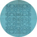 Round Machine Washable Oriental Light Blue Traditional Rug, wshurb795lblu