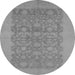 Round Machine Washable Oriental Gray Traditional Rug, wshurb795gry