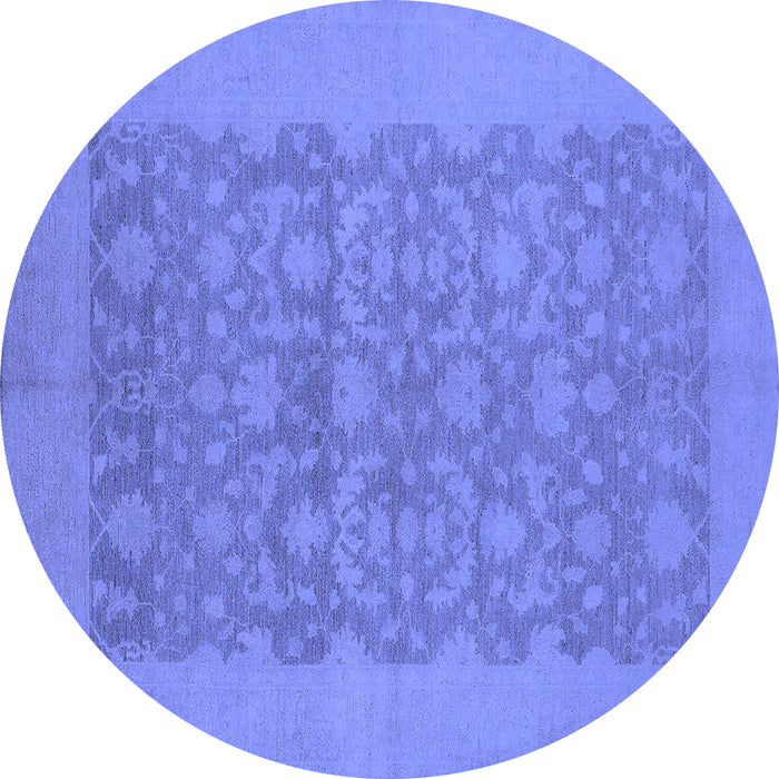 Round Machine Washable Oriental Blue Traditional Rug, wshurb795blu