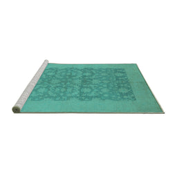 Sideview of Machine Washable Oriental Turquoise Traditional Area Rugs, wshurb795turq