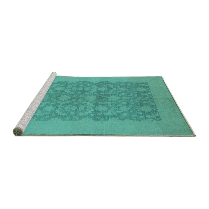 Sideview of Machine Washable Oriental Turquoise Traditional Area Rugs, wshurb795turq