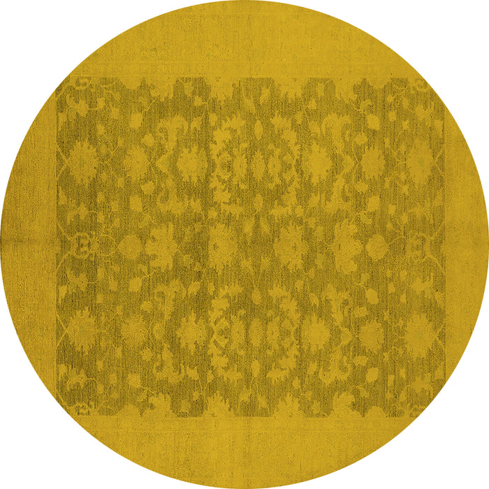 Round Oriental Yellow Traditional Rug, urb795yw