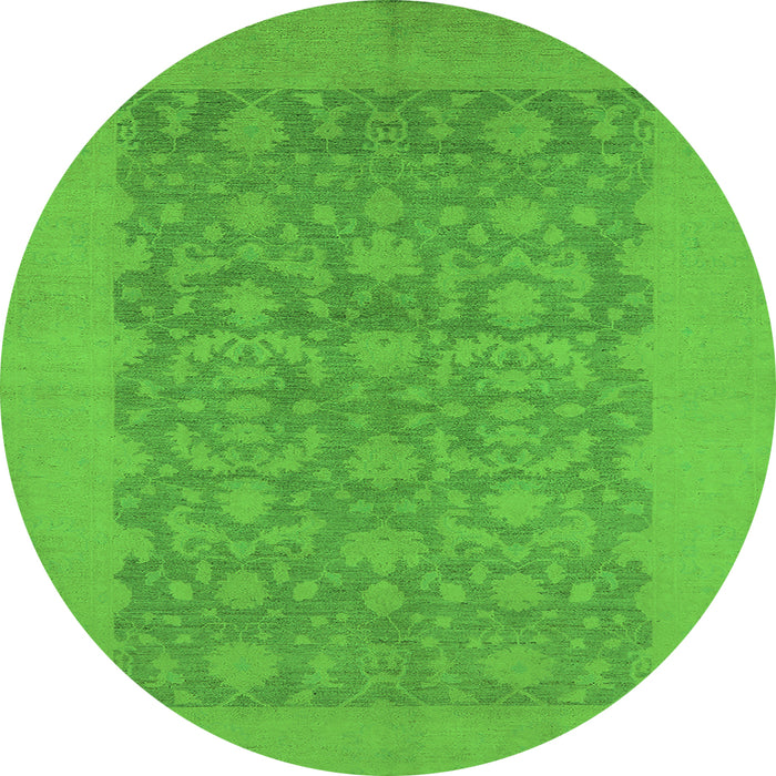Round Machine Washable Oriental Green Traditional Area Rugs, wshurb795grn