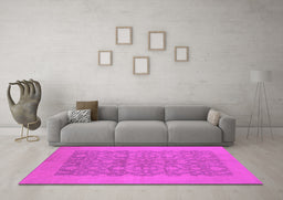 Machine Washable Oriental Pink Traditional Rug in a Living Room, wshurb795pnk