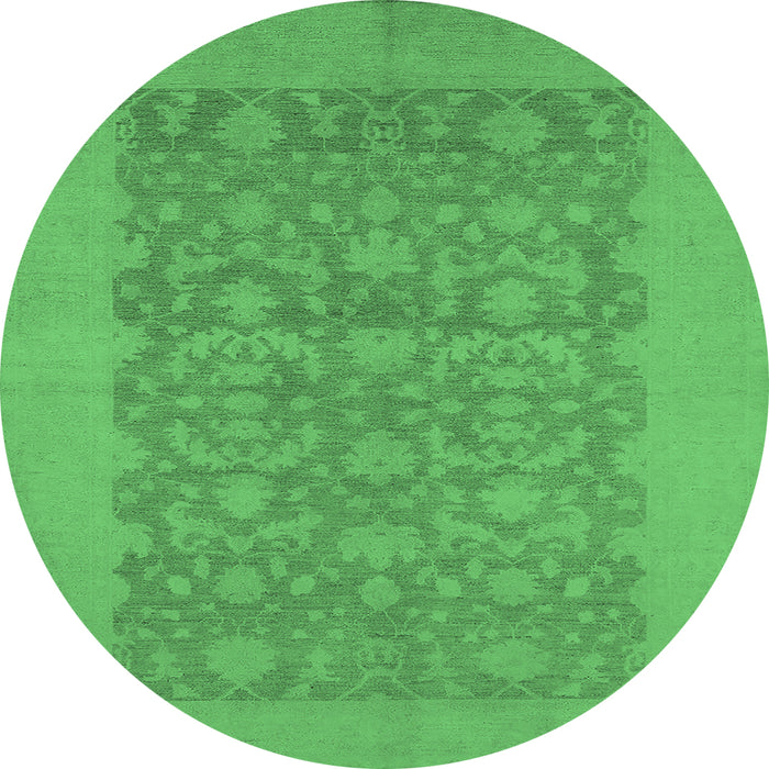 Round Machine Washable Oriental Emerald Green Traditional Area Rugs, wshurb795emgrn