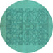 Round Machine Washable Oriental Turquoise Traditional Area Rugs, wshurb795turq