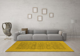 Machine Washable Oriental Yellow Traditional Rug in a Living Room, wshurb795yw