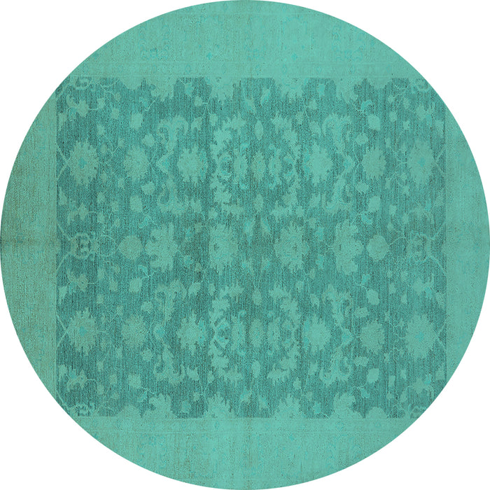 Round Oriental Turquoise Traditional Rug, urb795turq