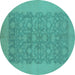 Round Oriental Turquoise Traditional Rug, urb795turq