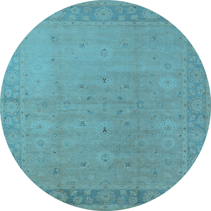 Round Machine Washable Oriental Light Blue Traditional Rug, wshurb796lblu