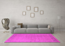Machine Washable Oriental Pink Traditional Rug in a Living Room, wshurb796pnk
