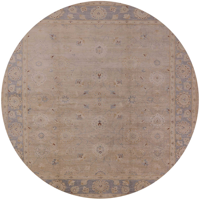 Round Mid-Century Modern Dark Almond Brown Oriental Rug, urb796