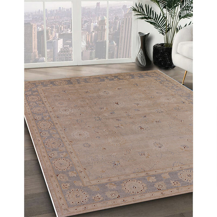 Mid-Century Modern Dark Almond Brown Oriental Rug in Family Room, urb796