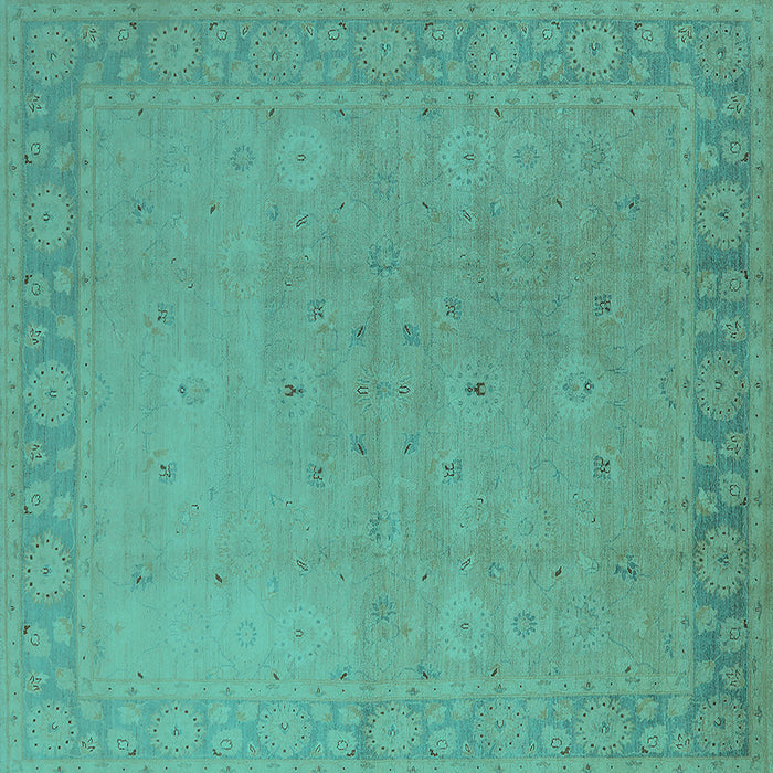 Square Machine Washable Oriental Turquoise Traditional Area Rugs, wshurb796turq