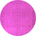 Round Machine Washable Oriental Pink Traditional Rug, wshurb796pnk