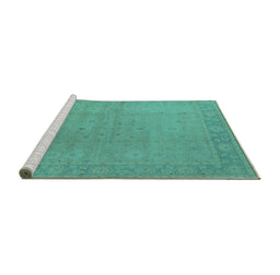 Sideview of Machine Washable Oriental Turquoise Traditional Area Rugs, wshurb796turq