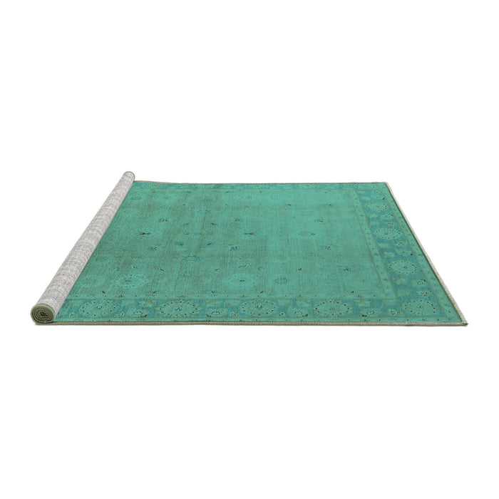 Sideview of Machine Washable Oriental Turquoise Traditional Area Rugs, wshurb796turq
