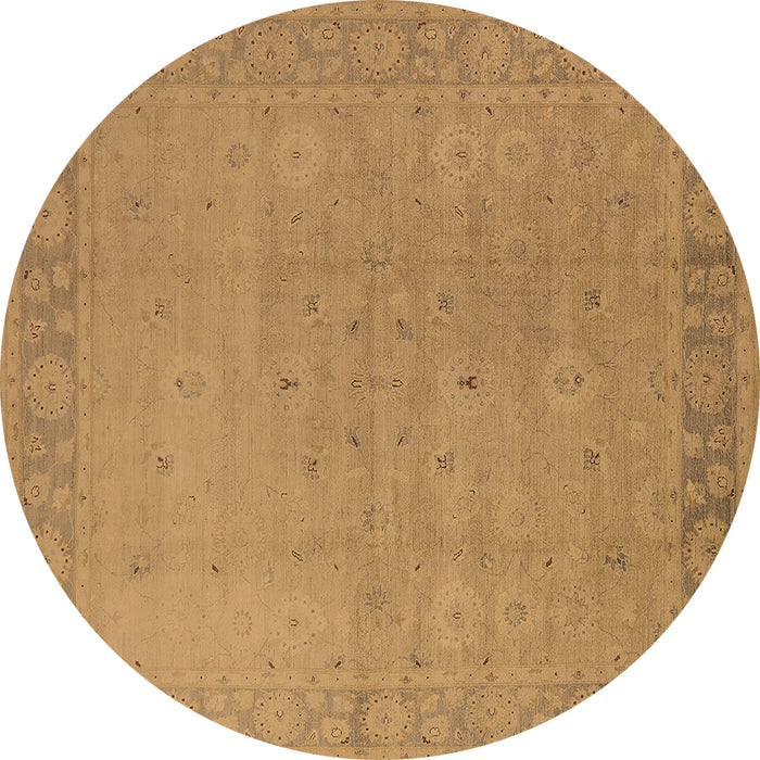 Round Machine Washable Oriental Brown Traditional Rug, wshurb796brn