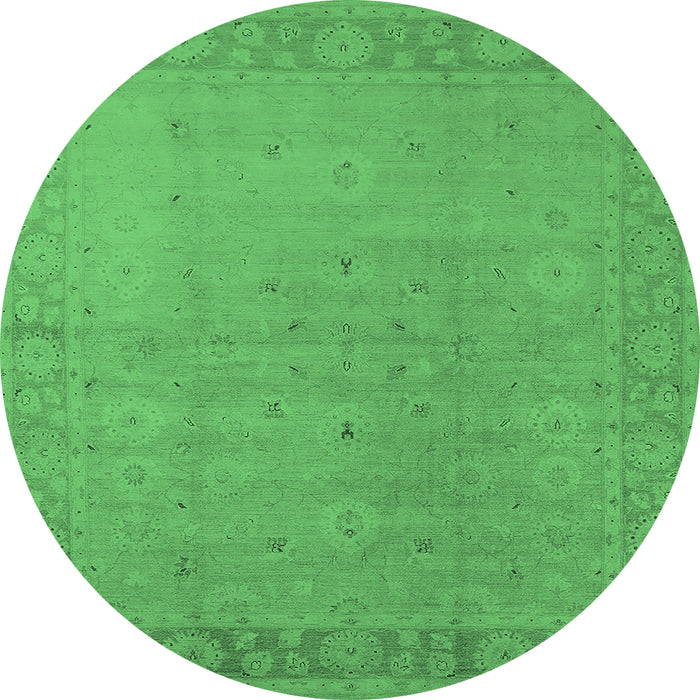Round Machine Washable Oriental Emerald Green Traditional Area Rugs, wshurb796emgrn
