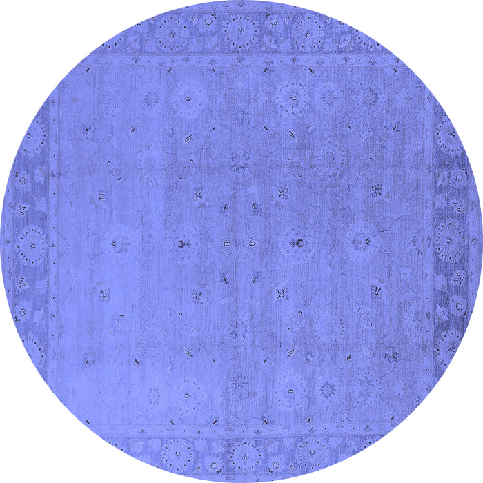 Round Machine Washable Oriental Blue Traditional Rug, wshurb796blu
