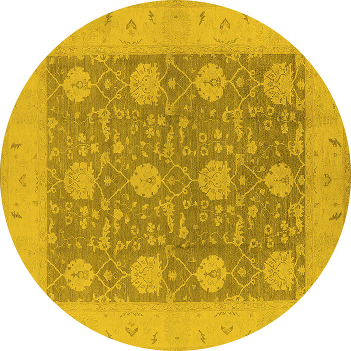 Round Machine Washable Oriental Yellow Traditional Rug, wshurb797yw