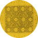 Round Machine Washable Oriental Yellow Traditional Rug, wshurb797yw