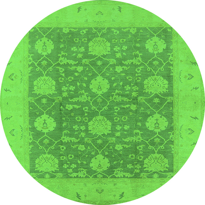 Round Machine Washable Oriental Green Traditional Area Rugs, wshurb797grn