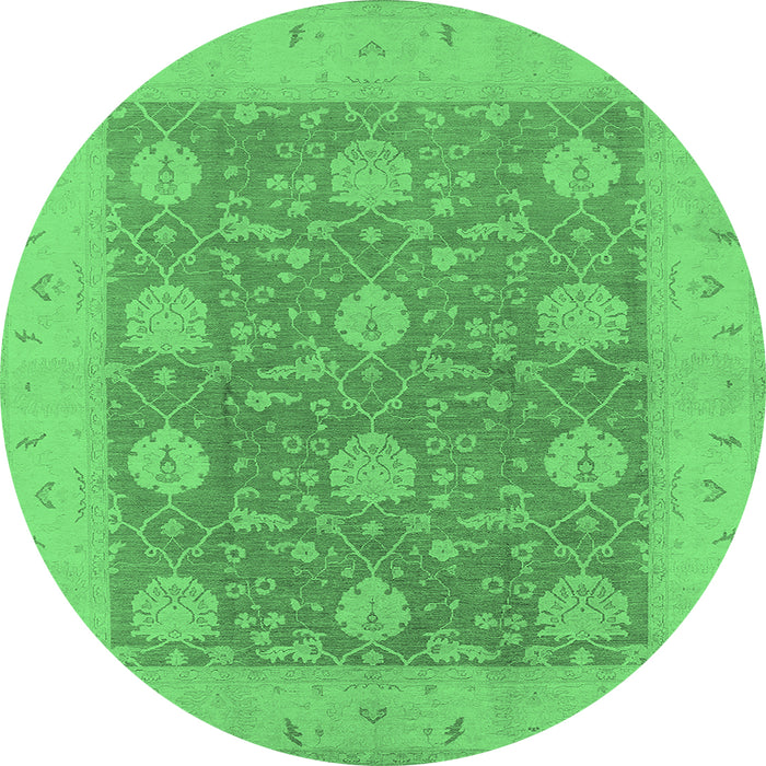 Round Machine Washable Oriental Emerald Green Traditional Area Rugs, wshurb797emgrn