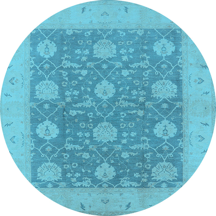 Round Oriental Light Blue Traditional Rug, urb797lblu