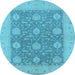 Round Oriental Light Blue Traditional Rug, urb797lblu