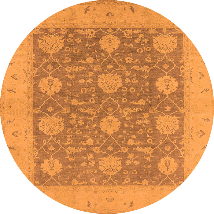 Round Machine Washable Oriental Orange Traditional Area Rugs, wshurb797org