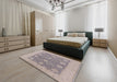 Mid-Century Modern Rose Purple Oriental Rug in a Bedroom, urb797